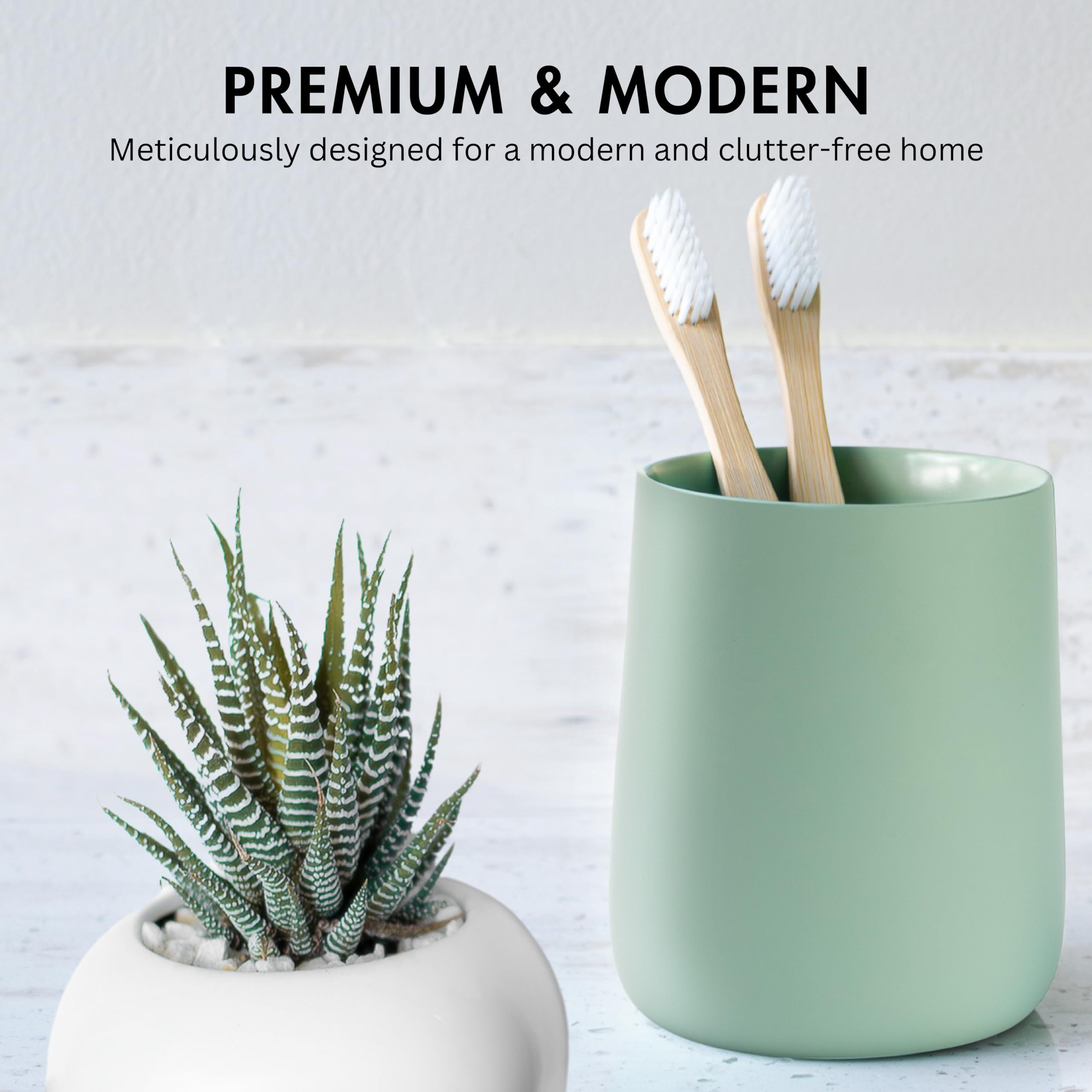 Yew Design Matte Sage Green Toothbrush And Toothpaste Holder And Cup For Bathroom Vanity And Countertop, Round Organizer For Ele